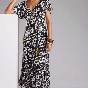 Anthropologie Farm Rio Flutter Sleeve Maxi Dress, Size Large